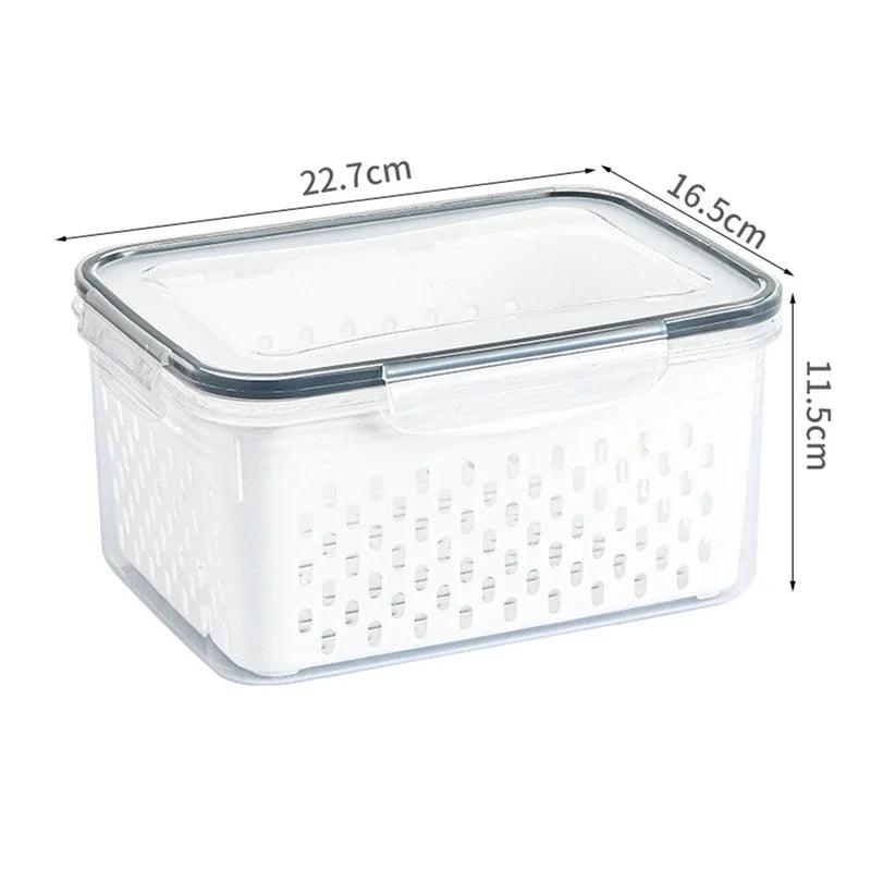 Organizador de Geladeira 2 em 1: Maximiza espaço e mantém frescor dos alimentos. Ideal para uma geladeira organizada e eficiente.