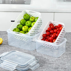 Organizador de Geladeira 2 em 1: Maximiza espaço e mantém frescor dos alimentos. Ideal para uma geladeira organizada e eficiente.