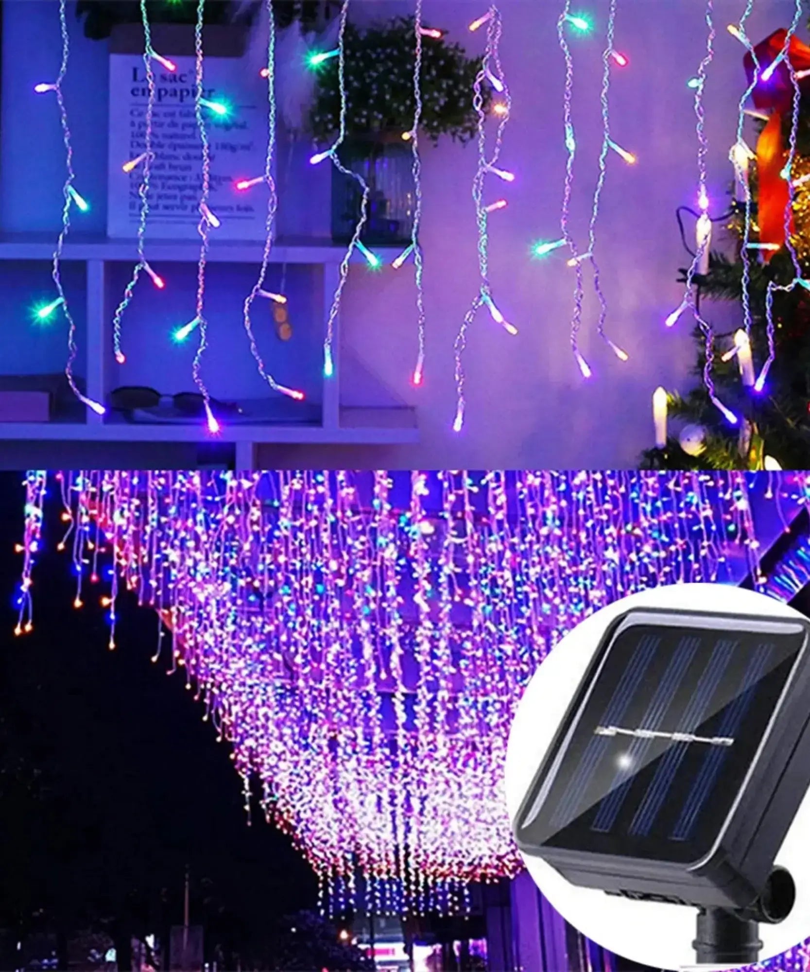 Comprar pisca pisca cascata LED solar 8 modos decoração natal externa resistente água barato promoção frete grátis