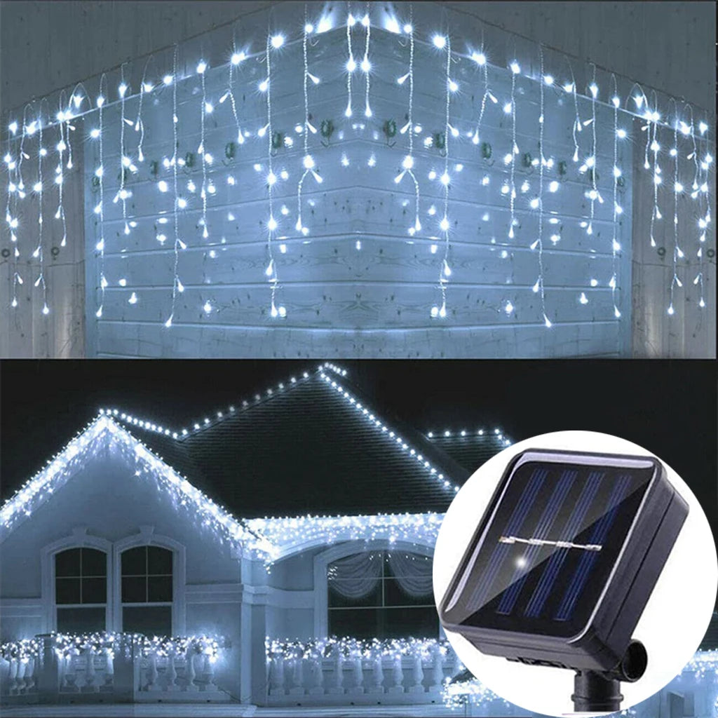 Comprar pisca pisca cascata LED solar 8 modos decoração natal externa resistente água barato promoção frete grátis