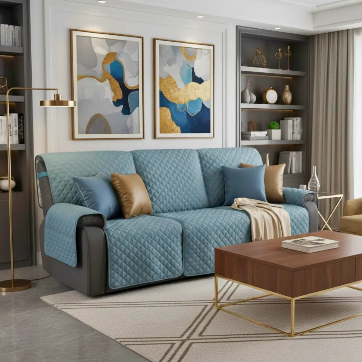 Comprar protetor de sofá impermeável matelassê para 2 e 3 lugares retrátil reclinável antiderrapante pet barato azul
